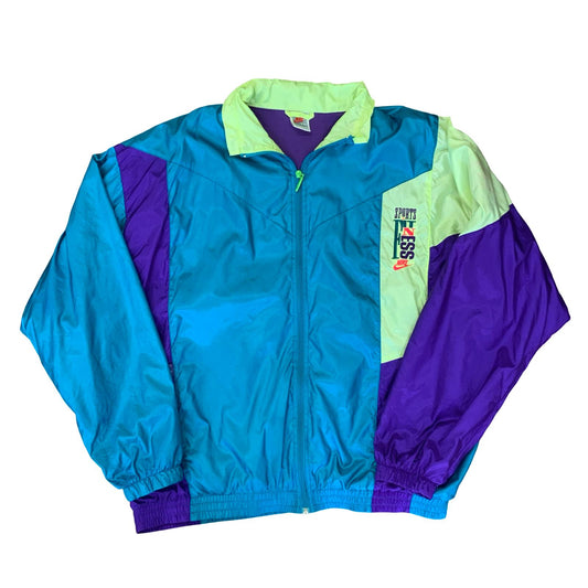 VTG 80s 90s 'NIKE' RARE BLUE GREEN PURPLE COLOUR-BLOCK WINDBREAKER JACKET 3XL