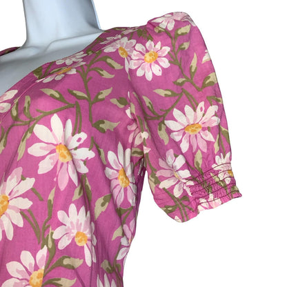 VTG 80s 'LAURA ASHLEY' PINK WHITE FLORAL DAISY ROMANTIC PUFF SLEEVE MIDI DRESS S