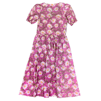 VTG 80s 'LAURA ASHLEY' PINK WHITE FLORAL DAISY ROMANTIC PUFF SLEEVE MIDI DRESS S