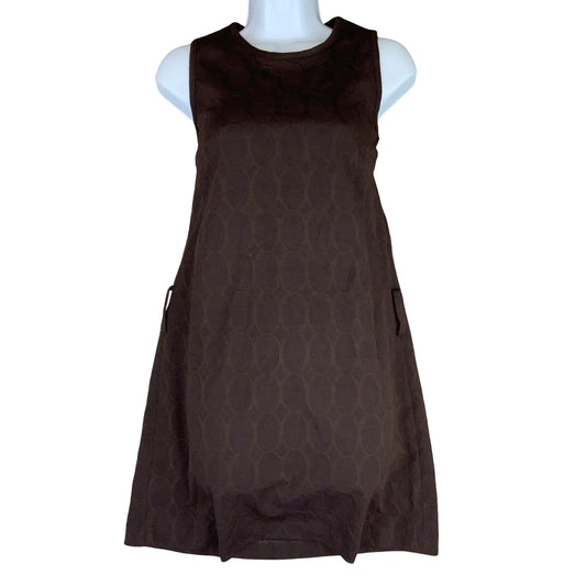 VTG 90s Y2K 'MISS SIXTY' BROWN GEOMETRIC PATTERNED MINI SLEEVELESS SHIFT DRESS S
