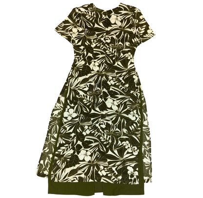 VTG 90s 'JOLIBEL' OLIVE GREEN WHITE FLORAL A-LINE LAYERED MAXI DRESS M