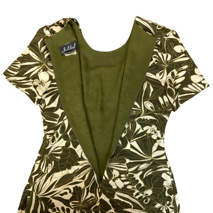 VTG 90s 'JOLIBEL' OLIVE GREEN WHITE FLORAL A-LINE LAYERED MAXI DRESS M