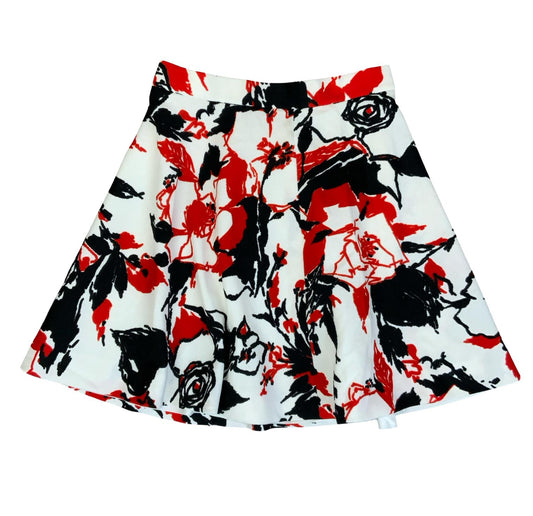 VTG 70s WHITE RED BLACK FLORAL ABSTRACT LINED MINI A-LINE SKATER SKIRT XS 4