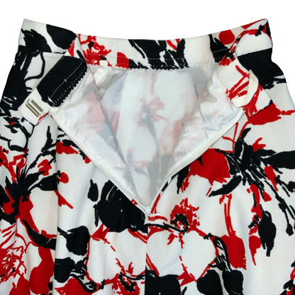 VTG 70s WHITE RED BLACK FLORAL ABSTRACT LINED MINI A-LINE SKATER SKIRT XS 4