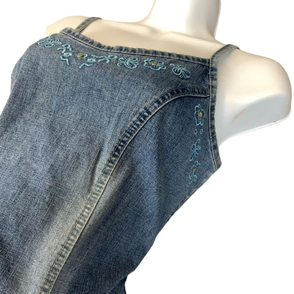 VTG 90s Y2K 'WOLF BLAT' FADED LIGHT BLUE DENIM BOHO CORSET DETAIL DRESS S 10