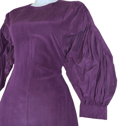 'SEE BY CHLOE' DEEP PURPLE PURE SILK PUFF SLEEVE MID-LENGTH EVENING DRESS S 10