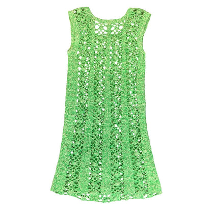 VTG 90s y2k GREEN CROCHET BEACH PARTY SUMMER TUNIC MINI FITTED DRESS SMALL 8