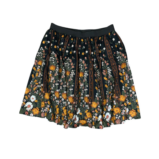 VTG 90s y2k HIGH-WAISTED BLACK ORANGE STRIPED FLORAL A-LINE SKATER SKIRT M 12