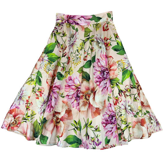 VTG DOLCE & GABANNA PINK FLORAL HIGH-WAISTED SUMMER HOLIDAY MIDI SILK SKIRT S 10