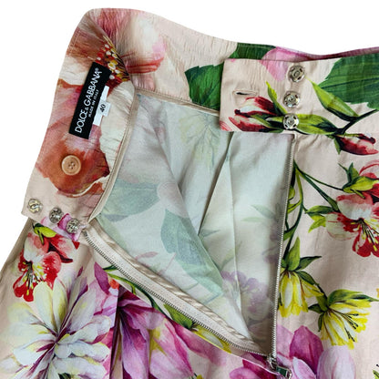 VTG DOLCE & GABANNA PINK FLORAL HIGH-WAISTED SUMMER HOLIDAY MIDI SILK SKIRT S 10