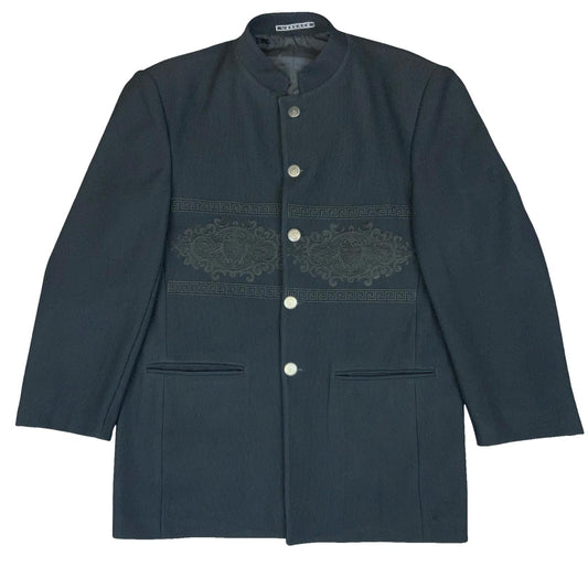 VTG 'VERSACE SPORT' BLACK RARE EMBROIDERED STAND-UP COLLAR CASUAL BLAZER LARGE