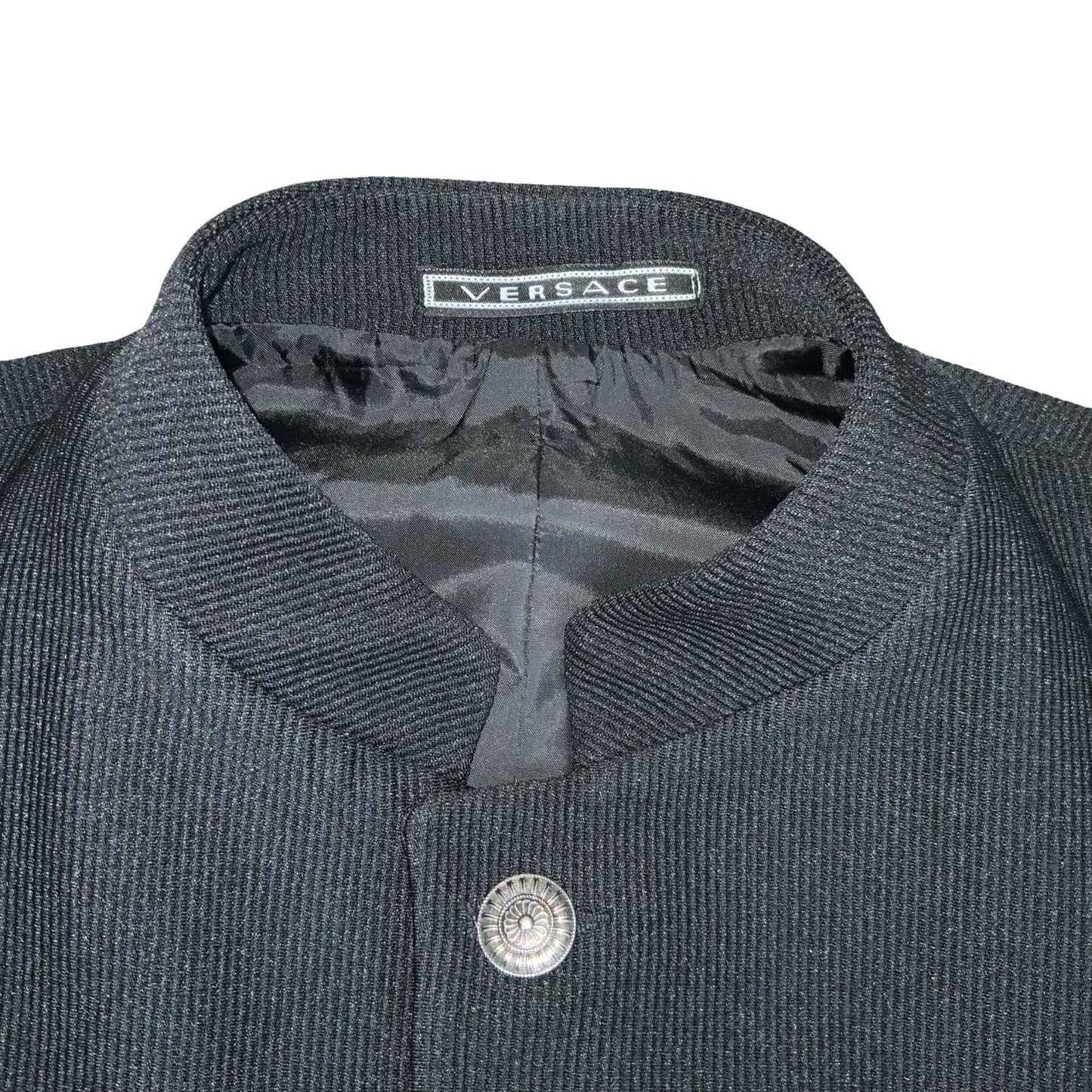 VTG 'VERSACE SPORT' BLACK RARE EMBROIDERED STAND-UP COLLAR CASUAL BLAZER LARGE