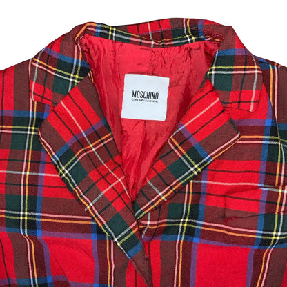 'MOSCHINO' CHEAP & CHIC 2012 RED BLUE TARTAN CROPPED UNIQUE PUNK JACKET SMALL 10