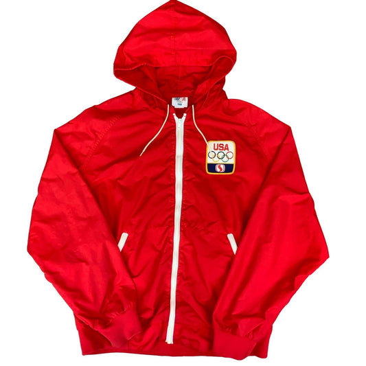 VTG 1980s 'LEVI's' RED USA OLYMPIC GAMES HOODED WINDBREAKER SHELL JACKET XL