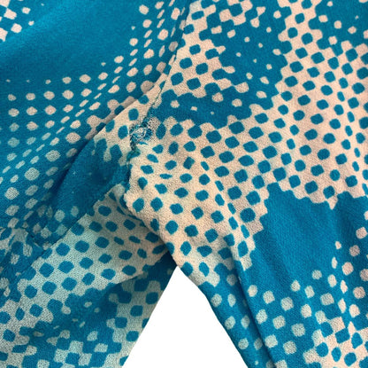90s Y2K BLUE WHITE FLORAL PATTERNED SUMMER BEACH RETRO WRAP TIE-UP BLOUSE XS 4 6