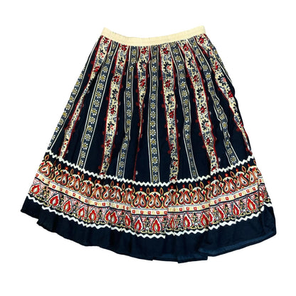 VTG 90s y2k 'SARAL' BLUE RED FLORAL BOHO INDIAN HIPPIE FOLKY MIDI SKIRT UK 14/16