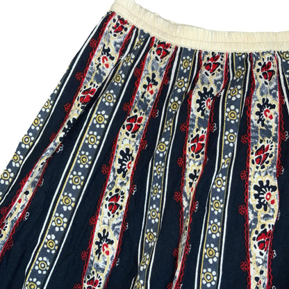 VTG 90s y2k 'SARAL' BLUE RED FLORAL BOHO INDIAN HIPPIE FOLKY MIDI SKIRT UK 14/16