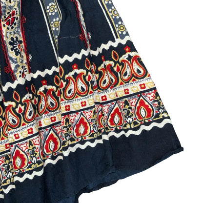 VTG 90s y2k 'SARAL' BLUE RED FLORAL BOHO INDIAN HIPPIE FOLKY MIDI SKIRT UK 14/16