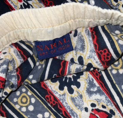 VTG 90s y2k 'SARAL' BLUE RED FLORAL BOHO INDIAN HIPPIE FOLKY MIDI SKIRT UK 14/16