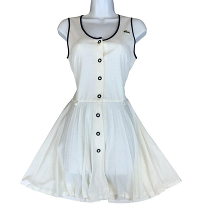 VTG 90s WHITE CHEMISE 'LACOSTE' PLEATED BUTTON-DOWN TENNIS MINI DRESS S 10