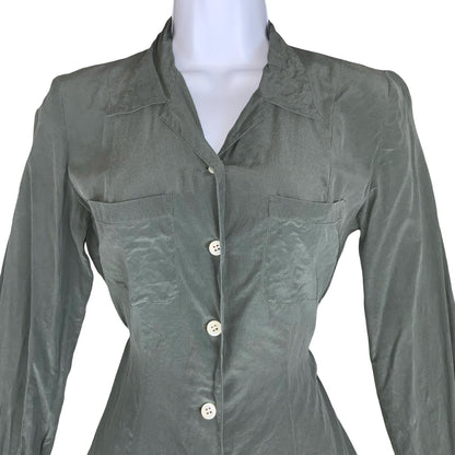 VTG 80s 'CACHAREL' GREEN LONG SLEEVED BUTTON DOWN CASUAL SILK SHIRT DRESS S 10