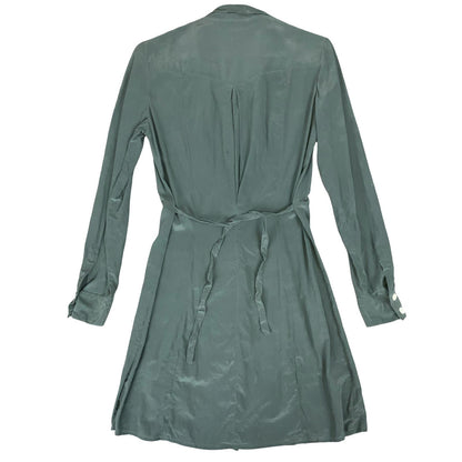 VTG 80s 'CACHAREL' GREEN LONG SLEEVED BUTTON DOWN CASUAL SILK SHIRT DRESS S 10