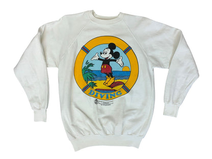 VTG 1980s MICKEY MOUSE WALT DISNEY SWEATSHIRT DIVING WHITE SMALL