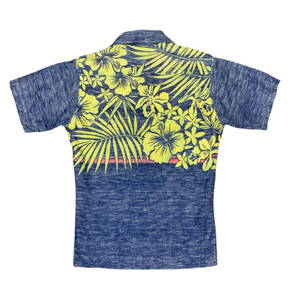 VTG 90S OCEAN PACIFIC SUNWEAR SURF REVERSE PRINT HAWAIIAN SMOCK POLO SHIRT SMALL