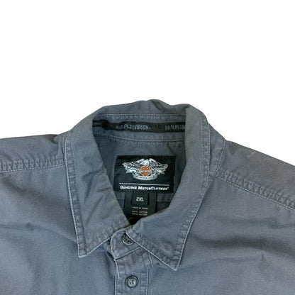 HARLEY DAVIDSON GREY BUTTON UP SLEEVELESS SHIRT EMBROIDERED DOUBLE SIDED XXL