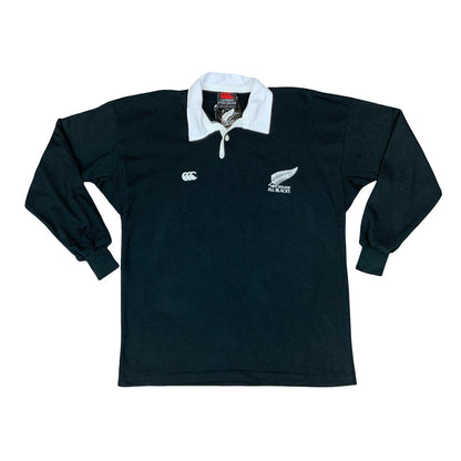 DEADSTOCK CANTERBURY OF NEW ZEALAND ALL BLACKS LONG SLEEVE RUGBY POLO SHIRT M