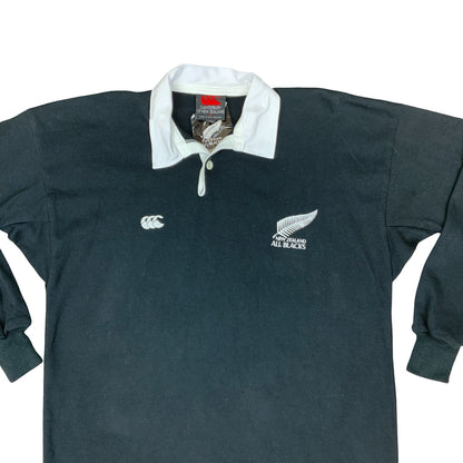 DEADSTOCK CANTERBURY OF NEW ZEALAND ALL BLACKS LONG SLEEVE RUGBY POLO SHIRT M