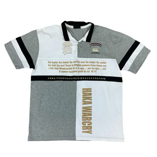 VTG CANTERBURY OF NEW ZEALAND HAKA WARCRY BUTTON-UP RUGBY POLO SHIRT XXL