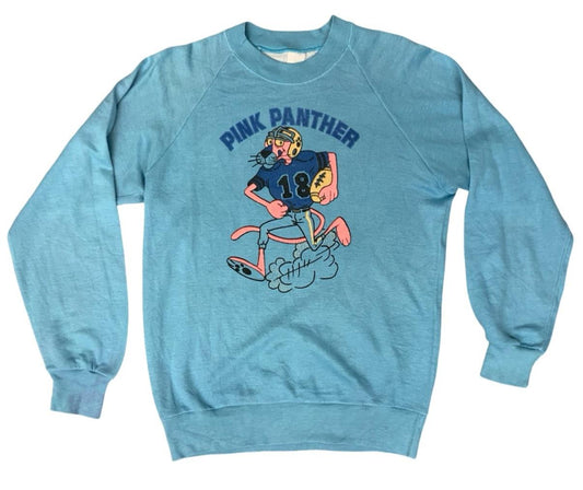 VTG 1970s PINK PANTHER AMERICAN FOOTBALL SWEATSHIRT REVERSE WEAVE  BLUE SMALL