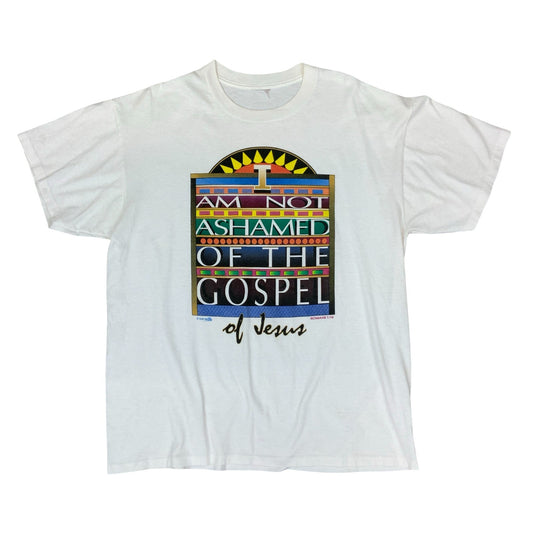 VTG 1996 JESUS GOSPEL WHITE DOUBLE SIDED GRAPHIC SINGLE STITCH TEE XL