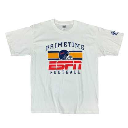 VTG GILDAN PRIMETIME ESPN FOOTBALL MILLER LITE WHITE GRAPHIC TEE EXTRA LARGE
