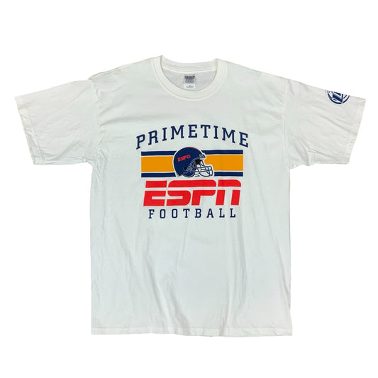 VTG GILDAN PRIMETIME ESPN FOOTBALL MILLER LITE WHITE GRAPHIC TEE EXTRA LARGE
