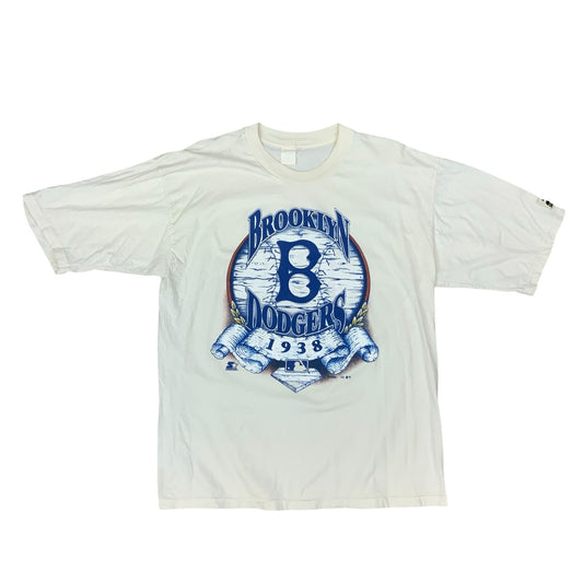 VTG 90S STARTER BROOKLYN DODGERS MLB WHITE GRAPHIC T SHIRT EXTRA LARGE XL