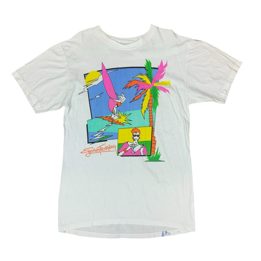 VTG 80S EGON VON FURSTENBERG WHITE GRAPHIC TEE EXTRA LARGE