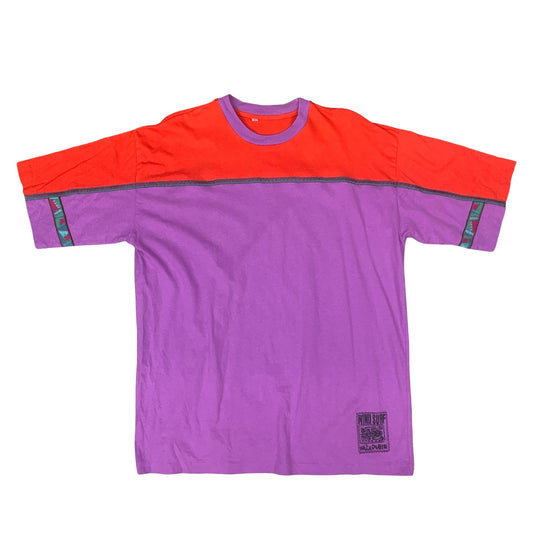 VTG 90S WIND SURF RED PURPLE COLOURBLOCK SINGLE STITCH GRAPHIC TEE LARGE