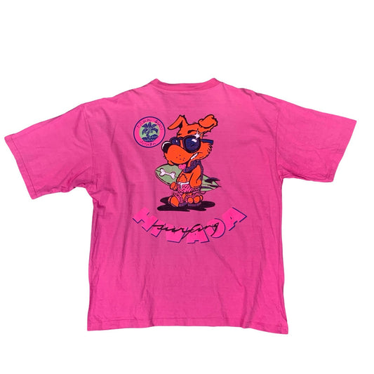 VTG 90S HIVA OA FRENCH POLYNESIA SURFING PINK GRAPHIC POCKET TEE EXTRA LARGE XL