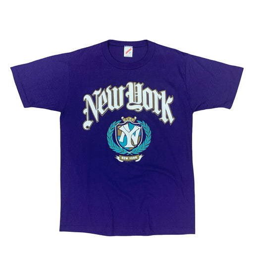 VTG 1991 JERZEES NEW YORK CITY USA PURPLE SINGLE STITCH GRAPHIC TEE LARGE