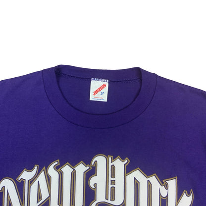 VTG 1991 JERZEES NEW YORK CITY USA PURPLE SINGLE STITCH GRAPHIC TEE LARGE