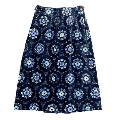 VTG 'EMILIO PUCCI' BLUE WHITE VELVET KALEIDOSCOPE FLORAL PATTERN MIDI SKIRT S 10