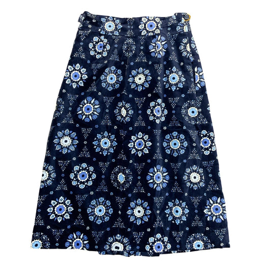 VTG 'EMILIO PUCCI' BLUE WHITE VELVET KALEIDOSCOPE FLORAL PATTERN MIDI SKIRT S 10