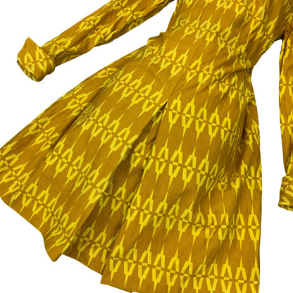 VTG 60s 70s 'JOLLY' YELLOW GOLD GEOMETRIC PATTERN LONG SLEEVED SHIFT DRESS M 12