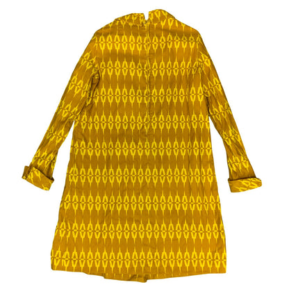 VTG 60s 70s 'JOLLY' YELLOW GOLD GEOMETRIC PATTERN LONG SLEEVED SHIFT DRESS M 12
