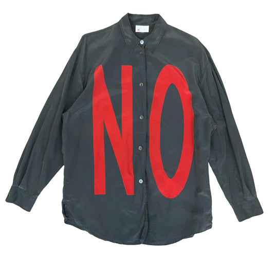 VTG 80s 'OTTO KERN' GREN OVERSIZED YES NO GRAPHIC PUNK SILK STATEMENT SHIRT L