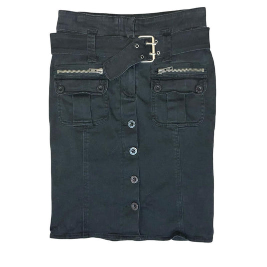 VTG 90s y2k 'MORGAN DE TOI' BLACK MID-RISE BELTED DENIM CARGO PENCIL SKIRT S 10