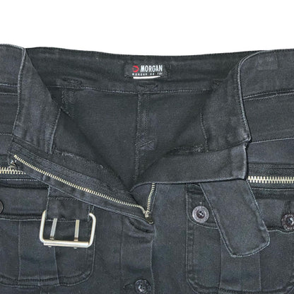 VTG 90s y2k 'MORGAN DE TOI' BLACK MID-RISE BELTED DENIM CARGO PENCIL SKIRT S 10