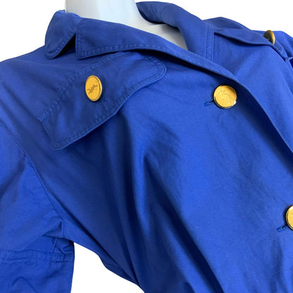VTG 80s 'YVES SAINT LAURENT' BLUE SHORT SLEEVED LINEN A-LINE PLEATED DRESS M 14
